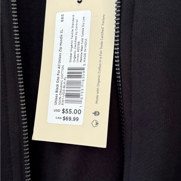 NEW XL Pact Organic Unisex Black One For All Full Zip Hoodie Organic Cotton - Picture 6 of 8